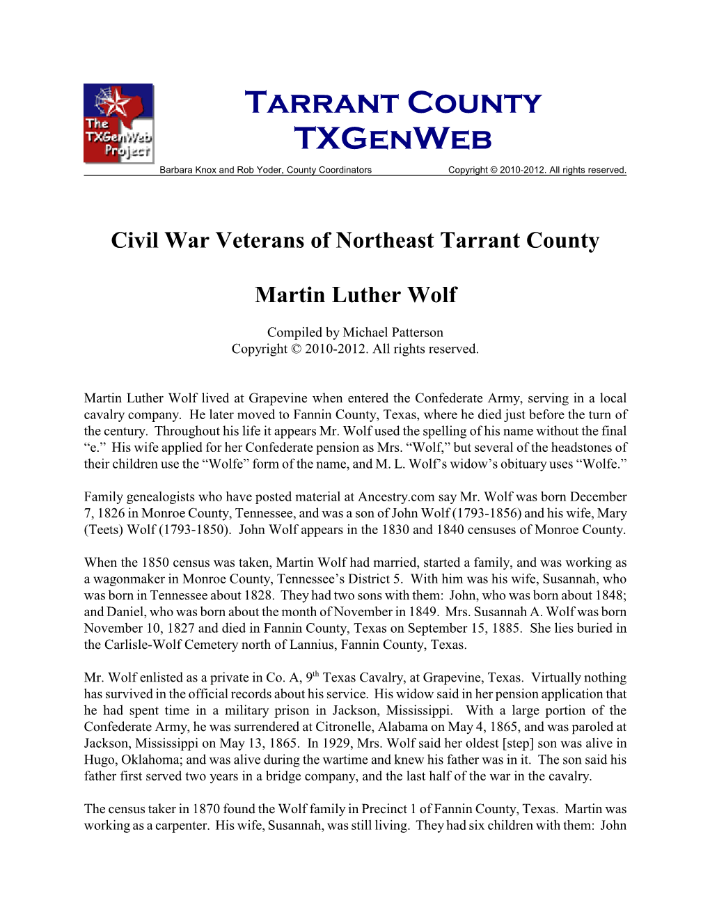 Civil War Veterans of Northeast Tarrant County