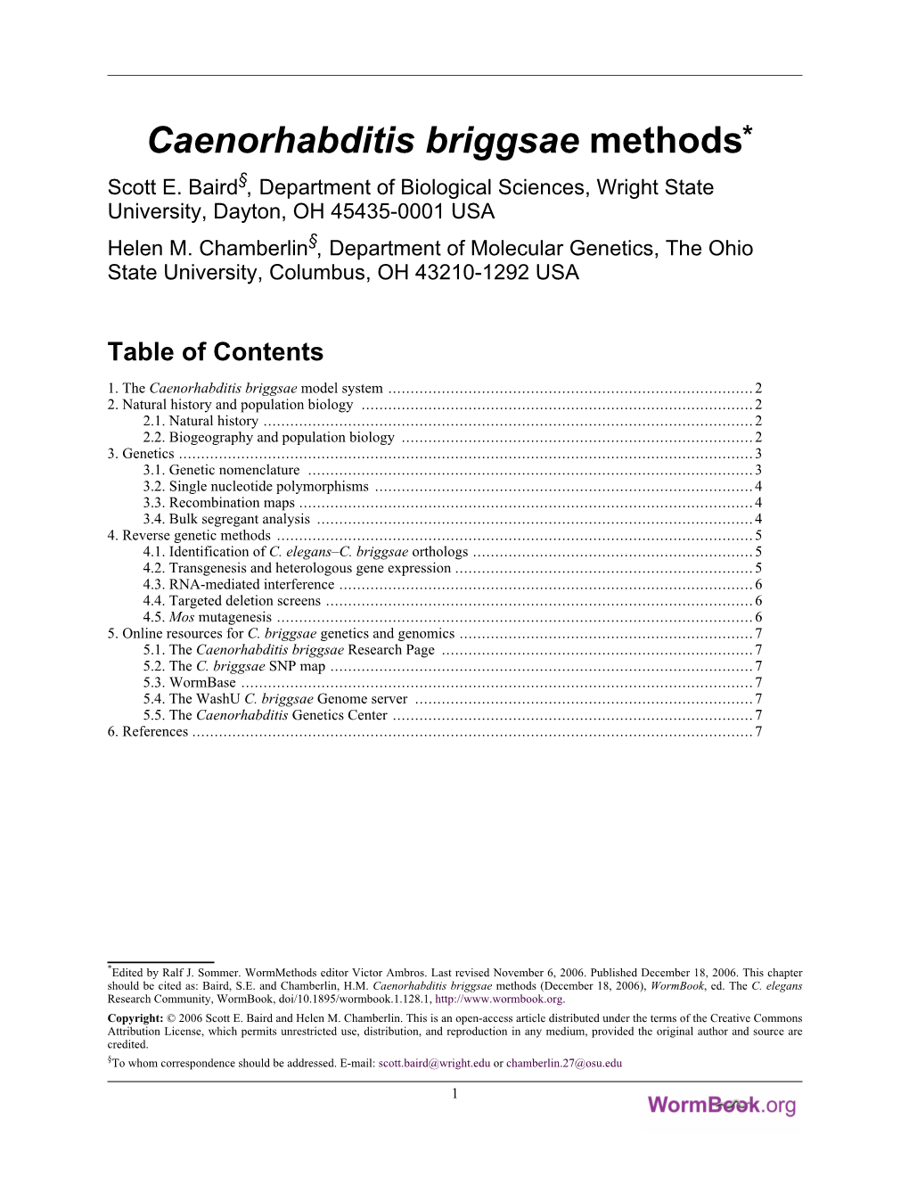 Caenorhabditis Briggsae Methods* Scott E