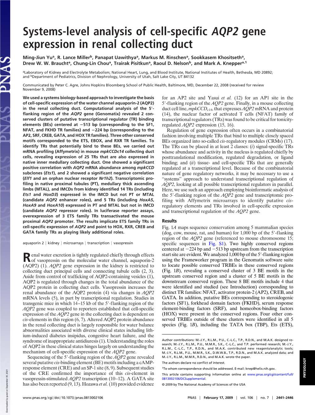 Systems-Level Analysis of Cell-Specific AQP2 Gene Expression in Renal Collecting Duct