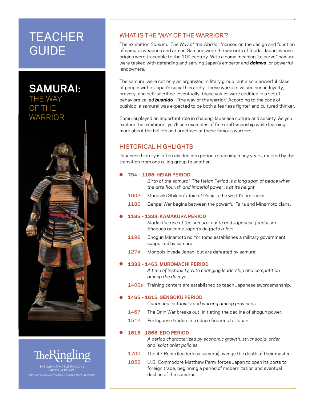 Teacher Guide – Samurai: the Way of the Warrior