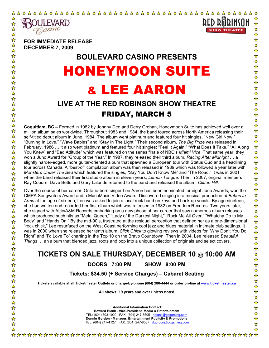 Honeymoon Suite & Lee Aaron