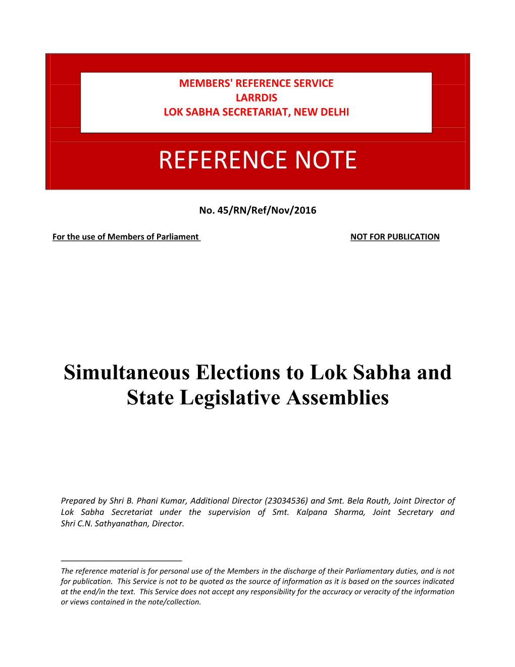 Simultaneous Elections to Lok Sabha and State Legislative Assemblies