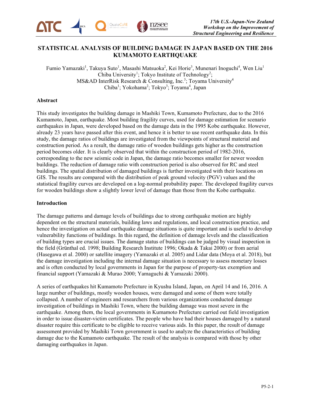 Statistical Analysis of Building Damage in Japan Based on the 2016 Kumamoto Earthquake