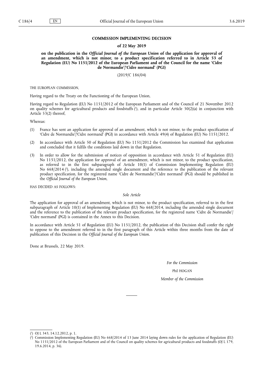 Commission Implementing Decision of 22 May 2019 on the Publication In