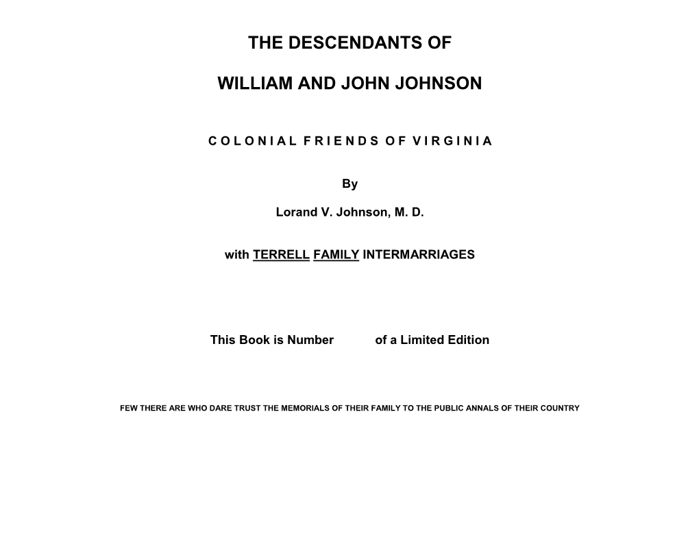 The Descendants of William and John Johnson