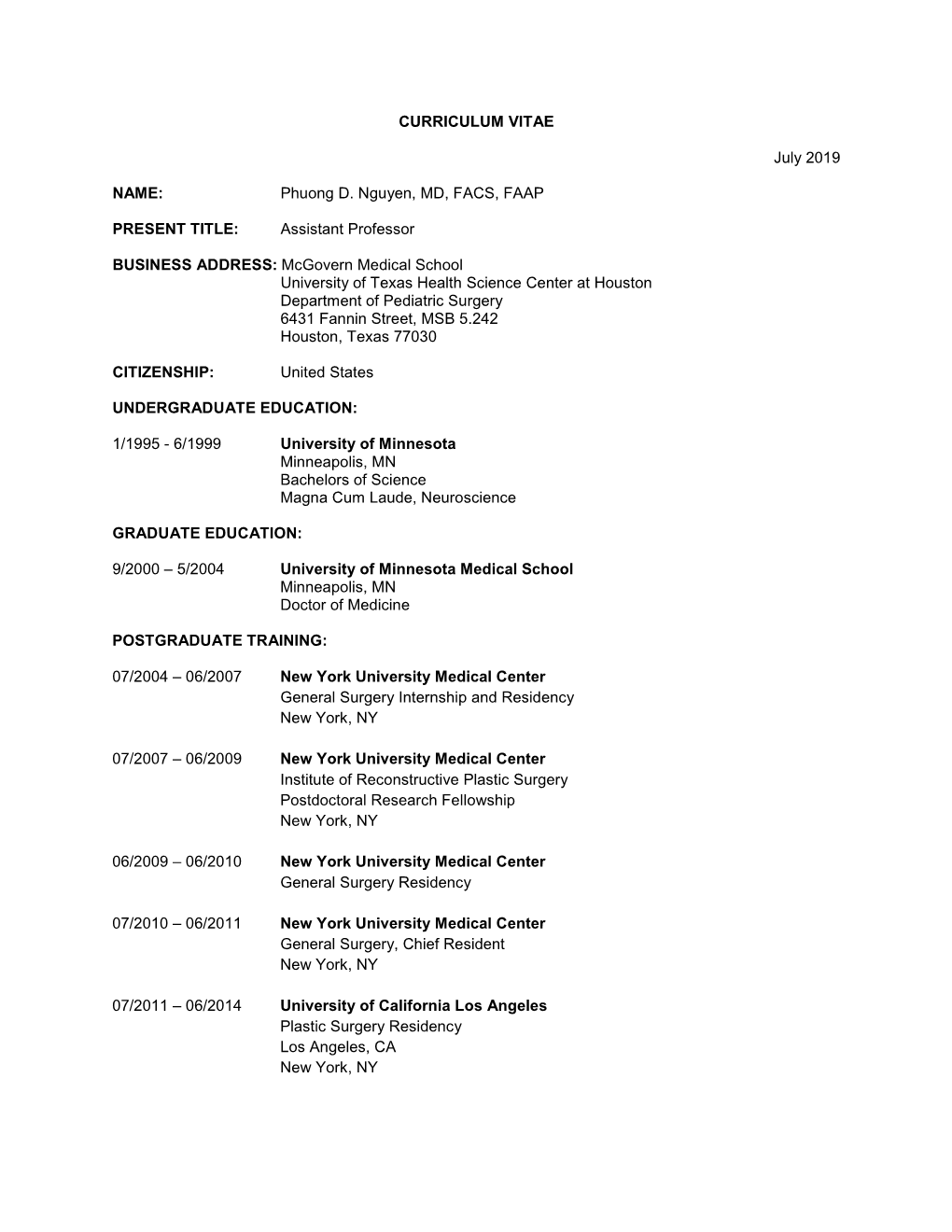 Phuong D. Nguyen, MD, FACS, FAAP PRESENT TITLE