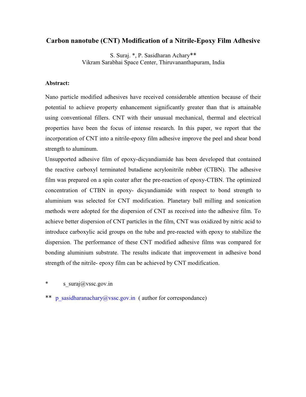 Carbon Nanotube (CNT) Modification of a Nitrile-Epoxy Film Adhesive