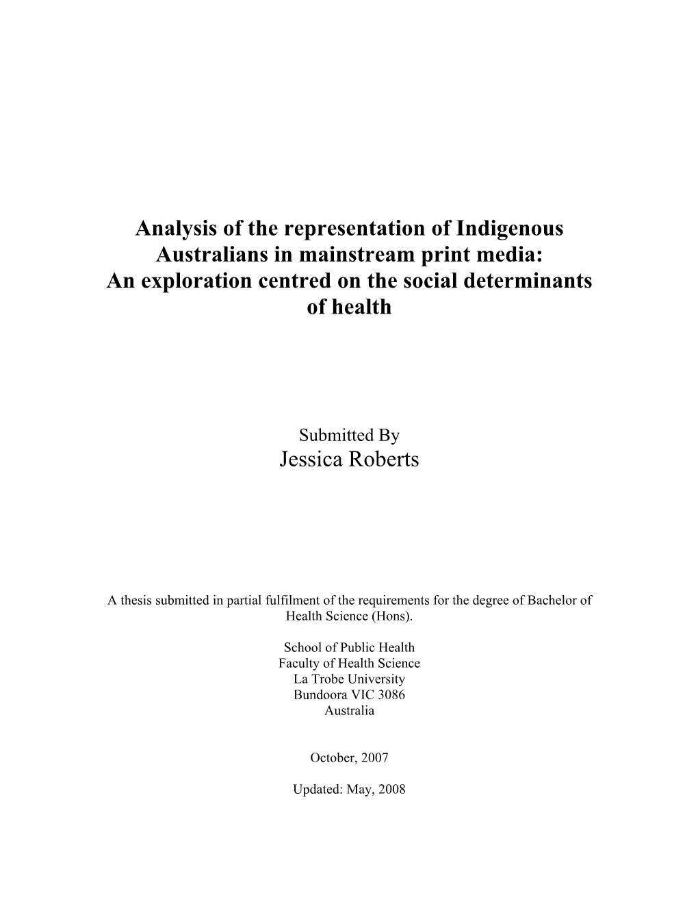 Analysis of the Representation of Indigenous Australians in Mainstream Print Media: an Exploration Centred on the Social Determinants of Health