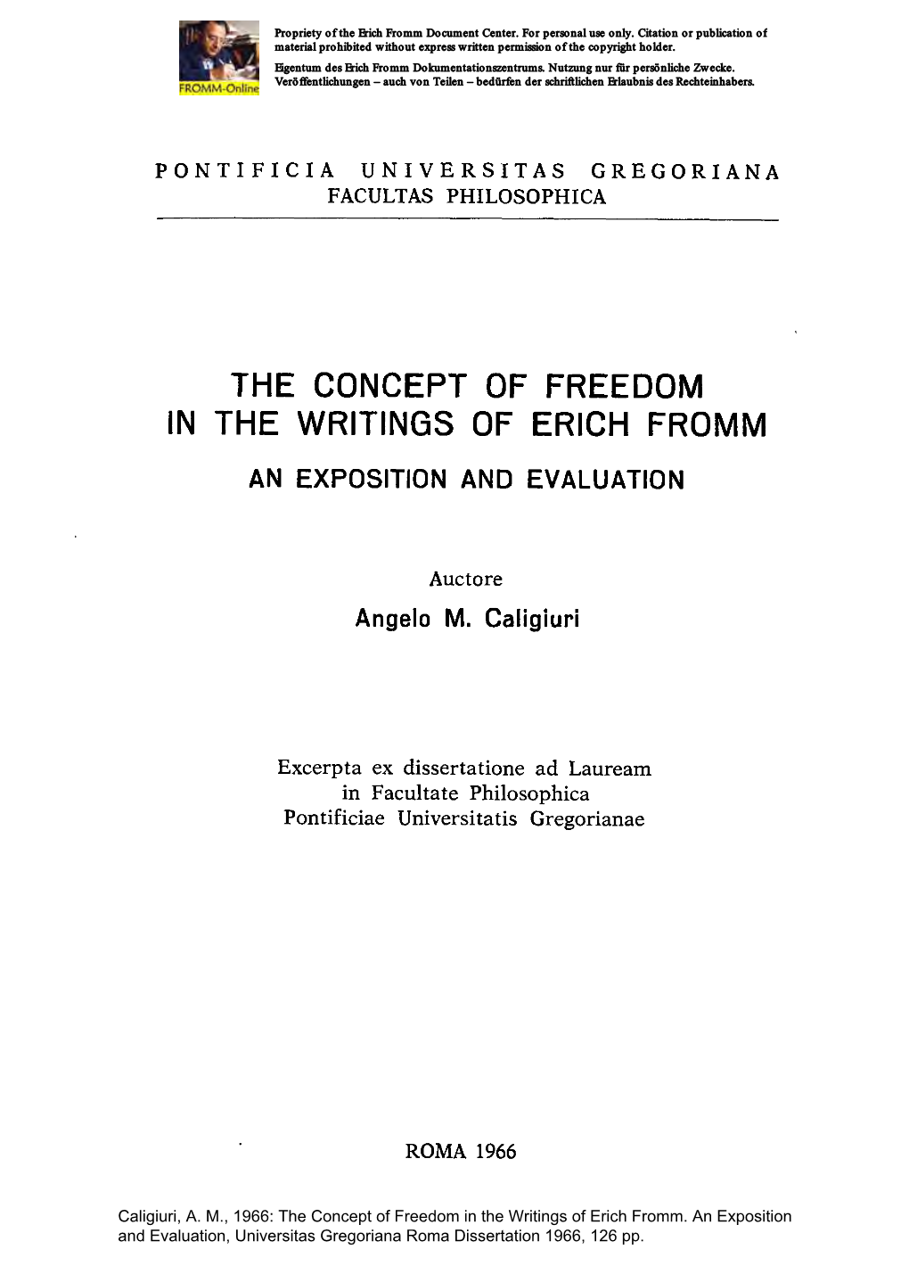 The Concept of Freedom in the Writings of Erich Fromm