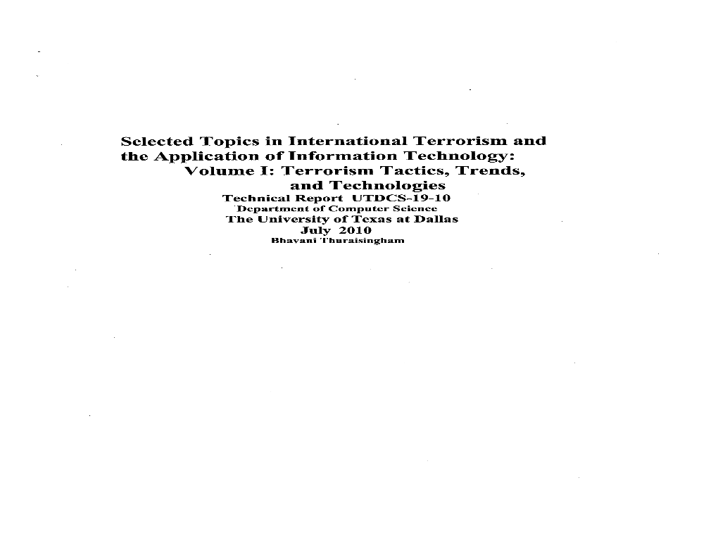 Terrorism Tactics, Trends, and Technologies Dr