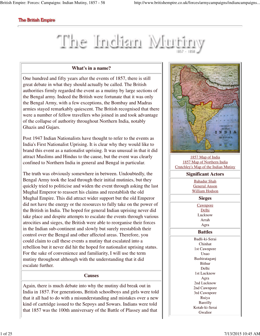 British Empire Forces Campaigns Indian Mutiny