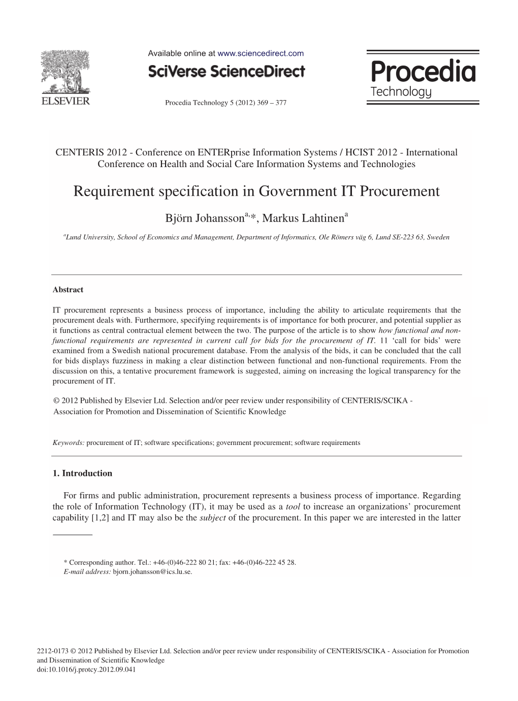 Requirement Specification in Government IT Procurement