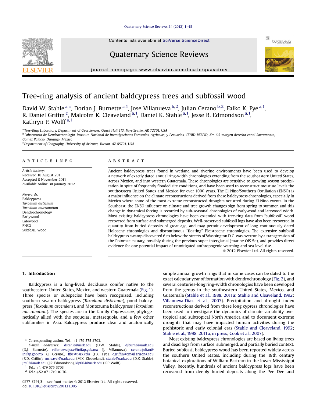 Tree-Ring Analysis of Ancient Baldcypress Trees and Subfossil Wood