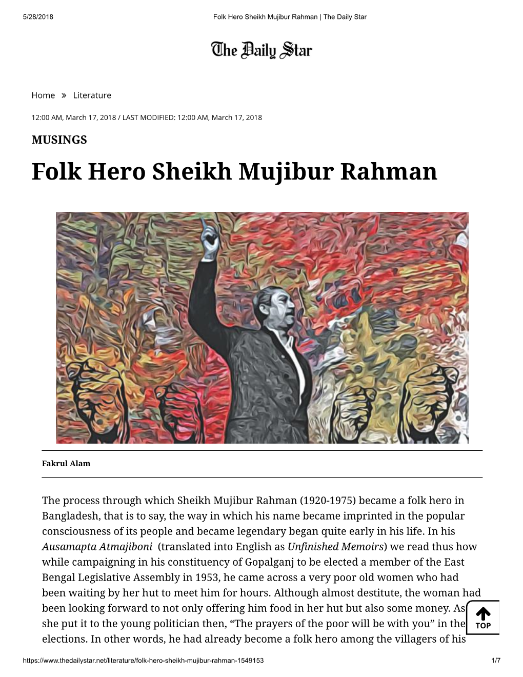 Folk Hero Sheikh Mujibur Rahman | the Daily Star
