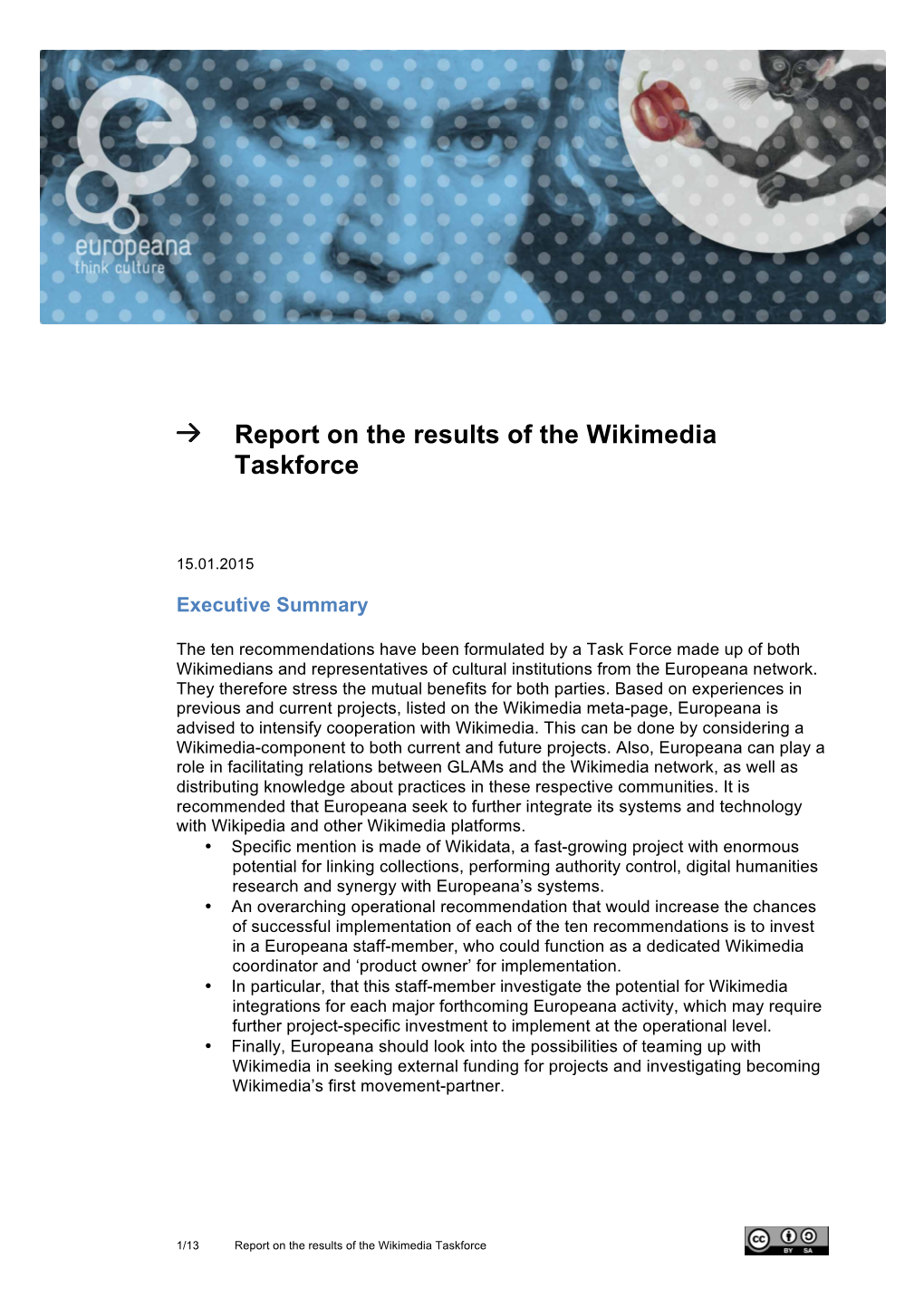 Europeana Wikimedia Task Force Recommendations, 2015