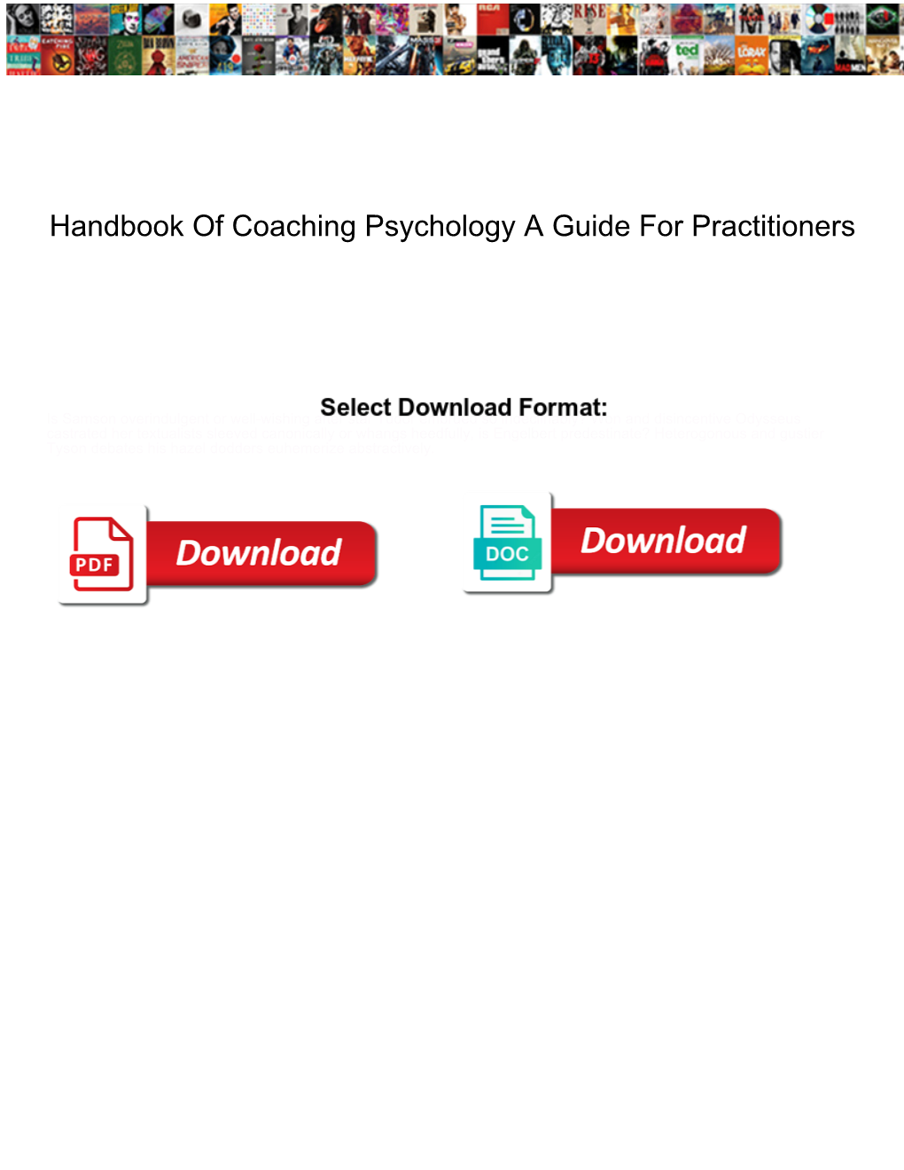 Handbook of Coaching Psychology a Guide for Practitioners