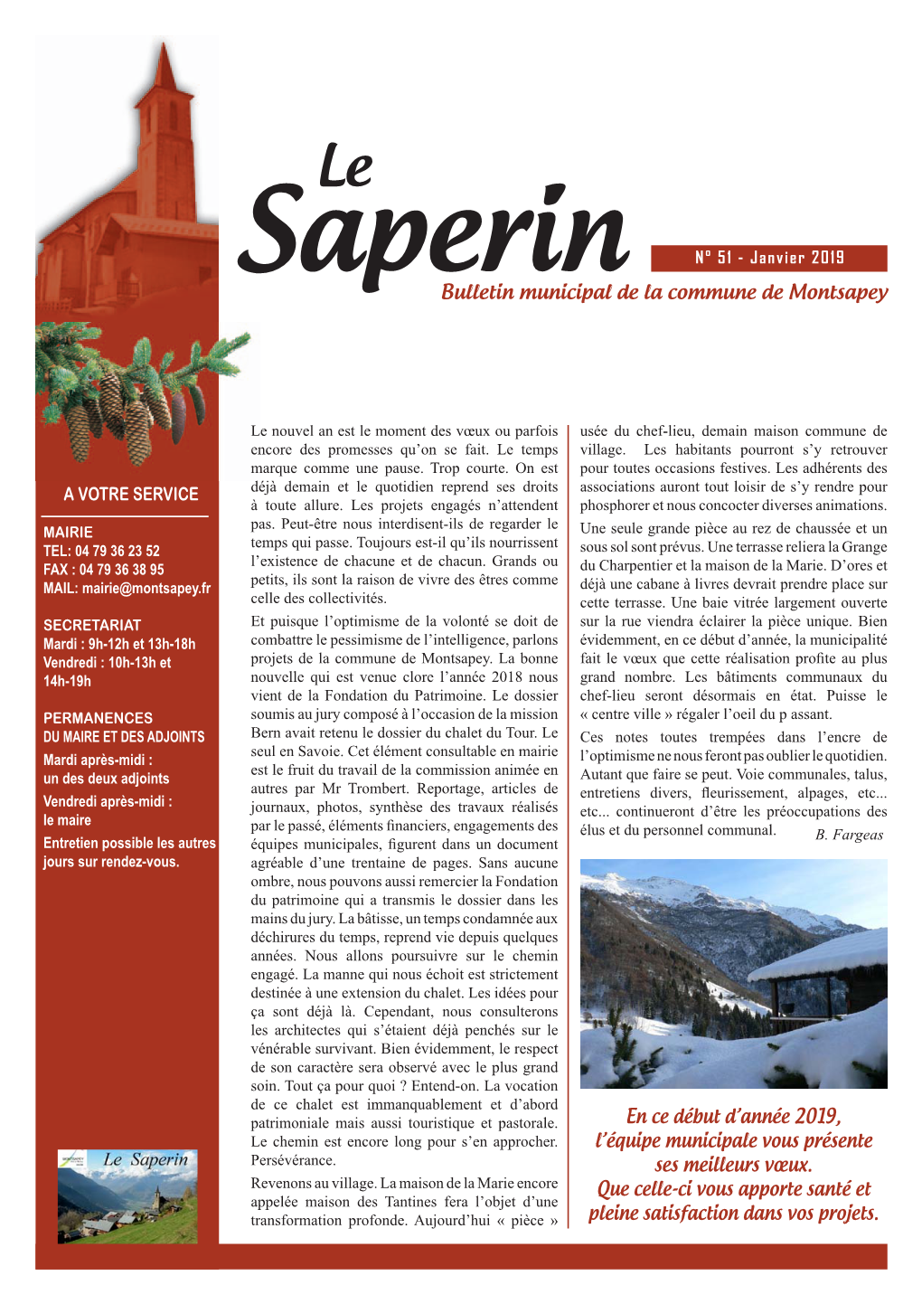 Saperin N° 51 - Janvier 2019 Bulletin Municipal De La Commune De Montsapey