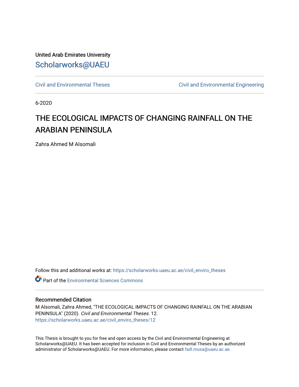 The Ecological Impacts of Changing Rainfall on the Arabian Peninsula