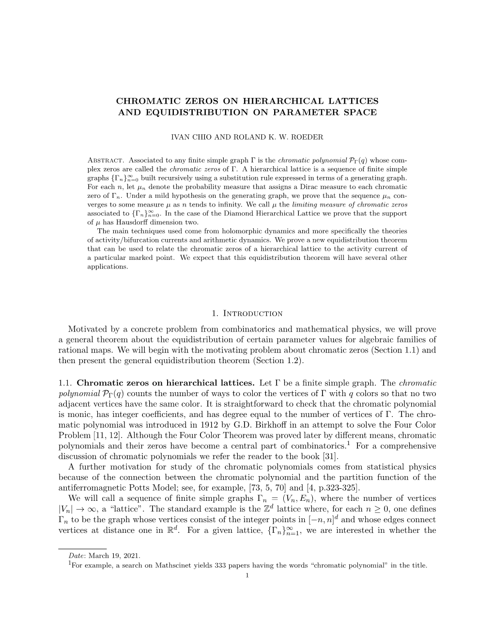 Chromatic Zeros on Hierarchical Lattices and Equidistribution on Parameter Space