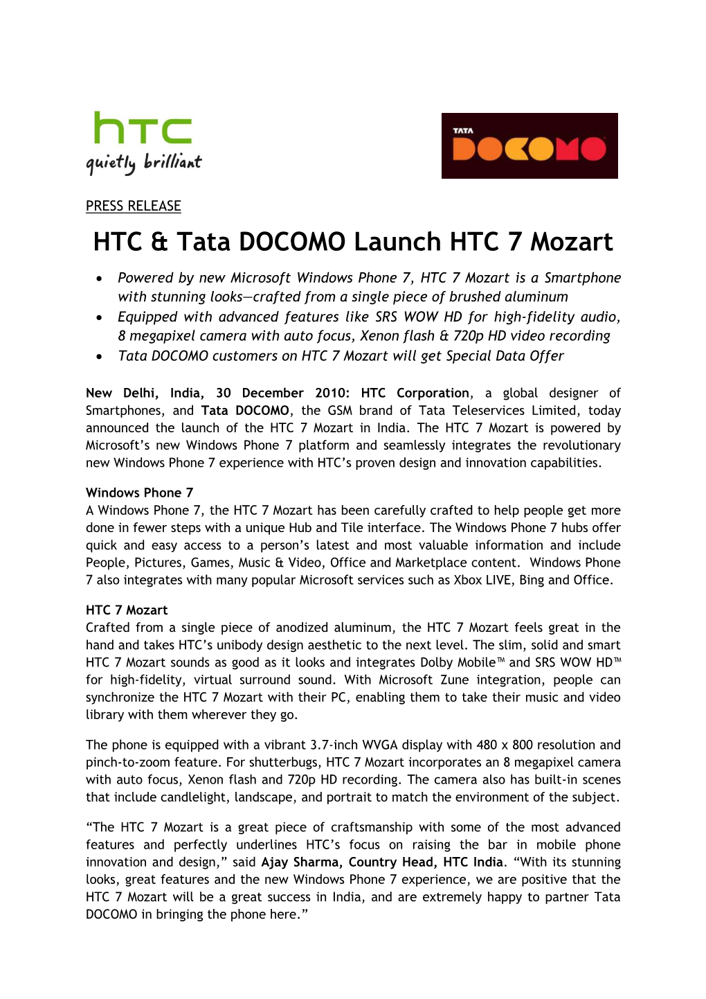 ¬HTC, TATA DOCOMO Unveil HTC Desire in India