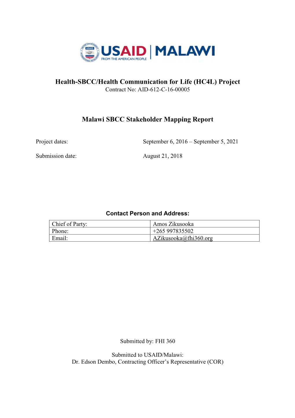 Project Malawi SBCC Stakeholder Mapping Report