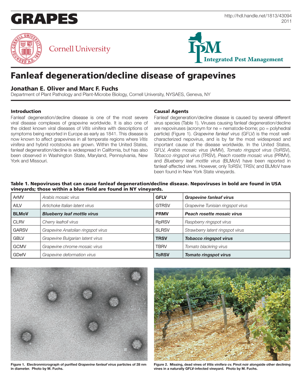 Fanleaf Degeneration/Decline Disease of Grapevines Jonathan E