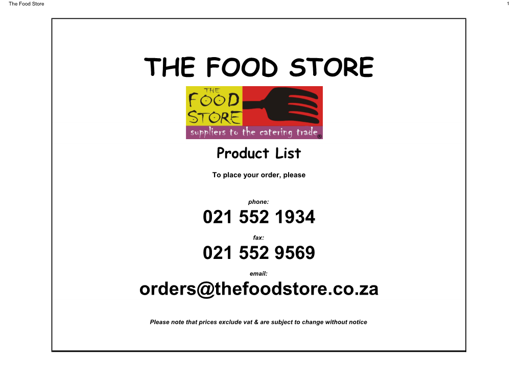 Food Store Price List
