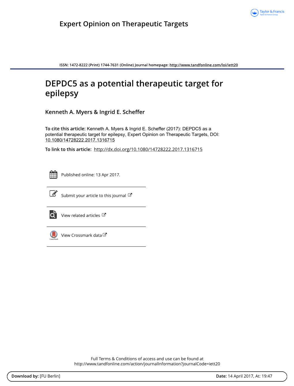 DEPDC5 As a Potential Therapeutic Target for Epilepsy