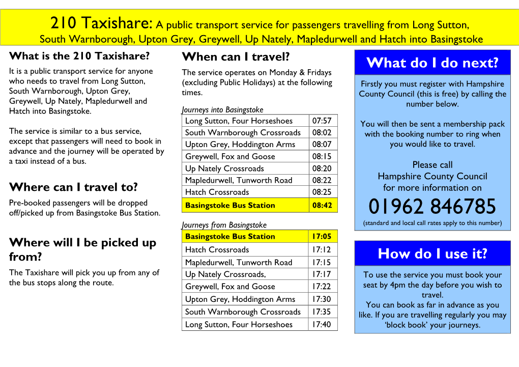 C210 210 Taxishare Terry O'grady Publicity Leaflet