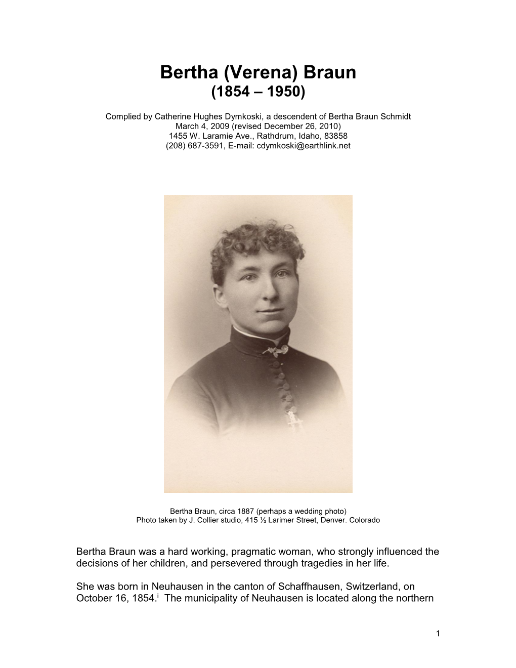 Biography of Bertha Braun Schmidt