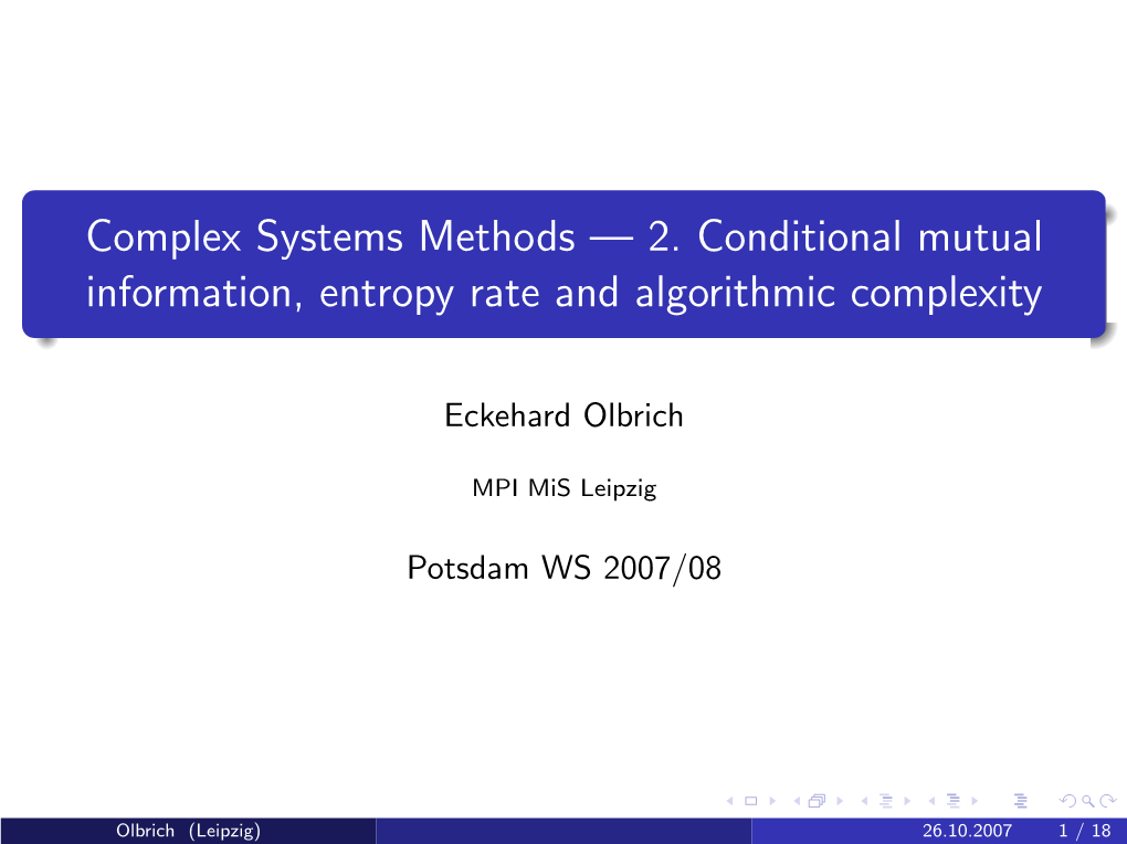 Complex Systems Methods --- 2. Conditional Mutual Information