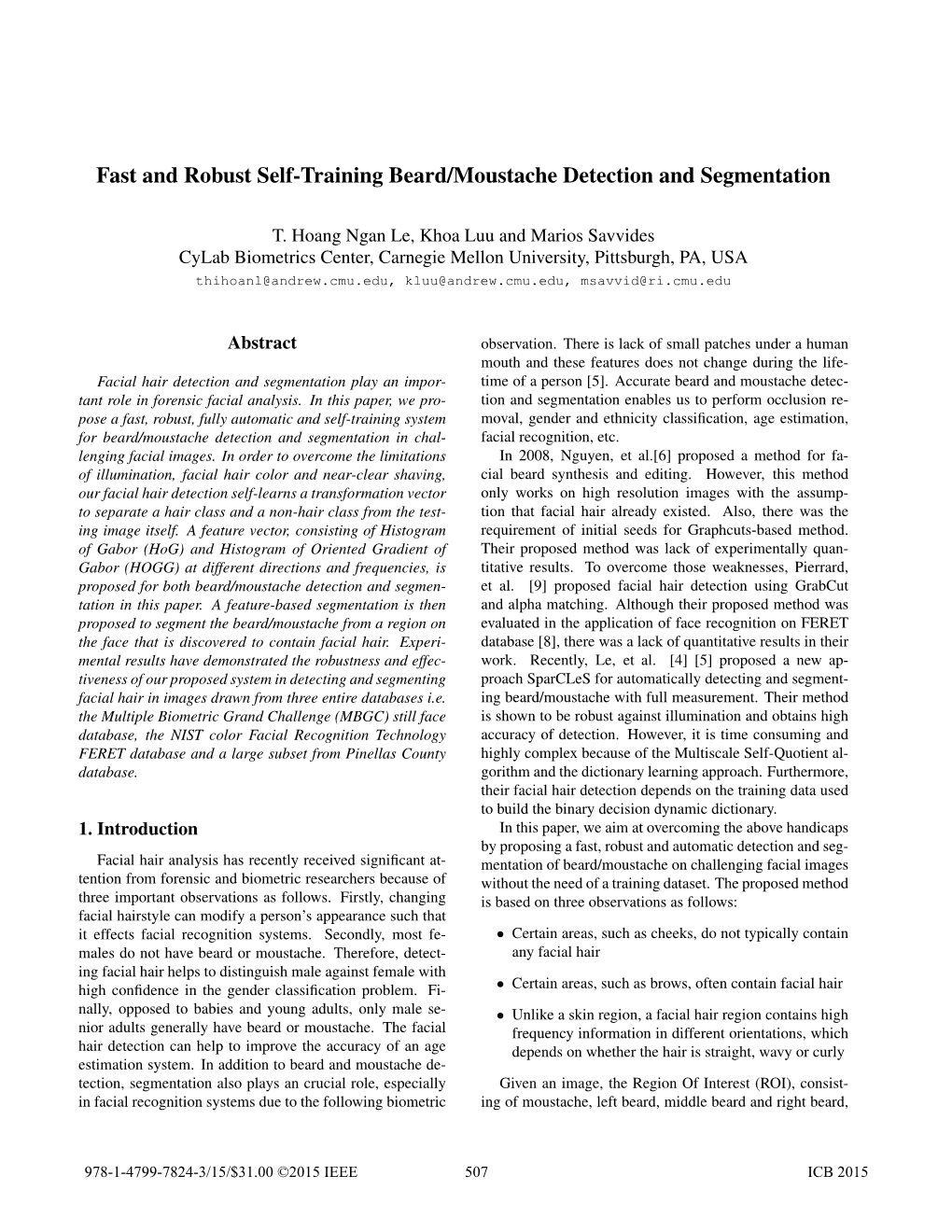 Fast and Robust Self-Training Beard/Moustache Detection and Segmentation