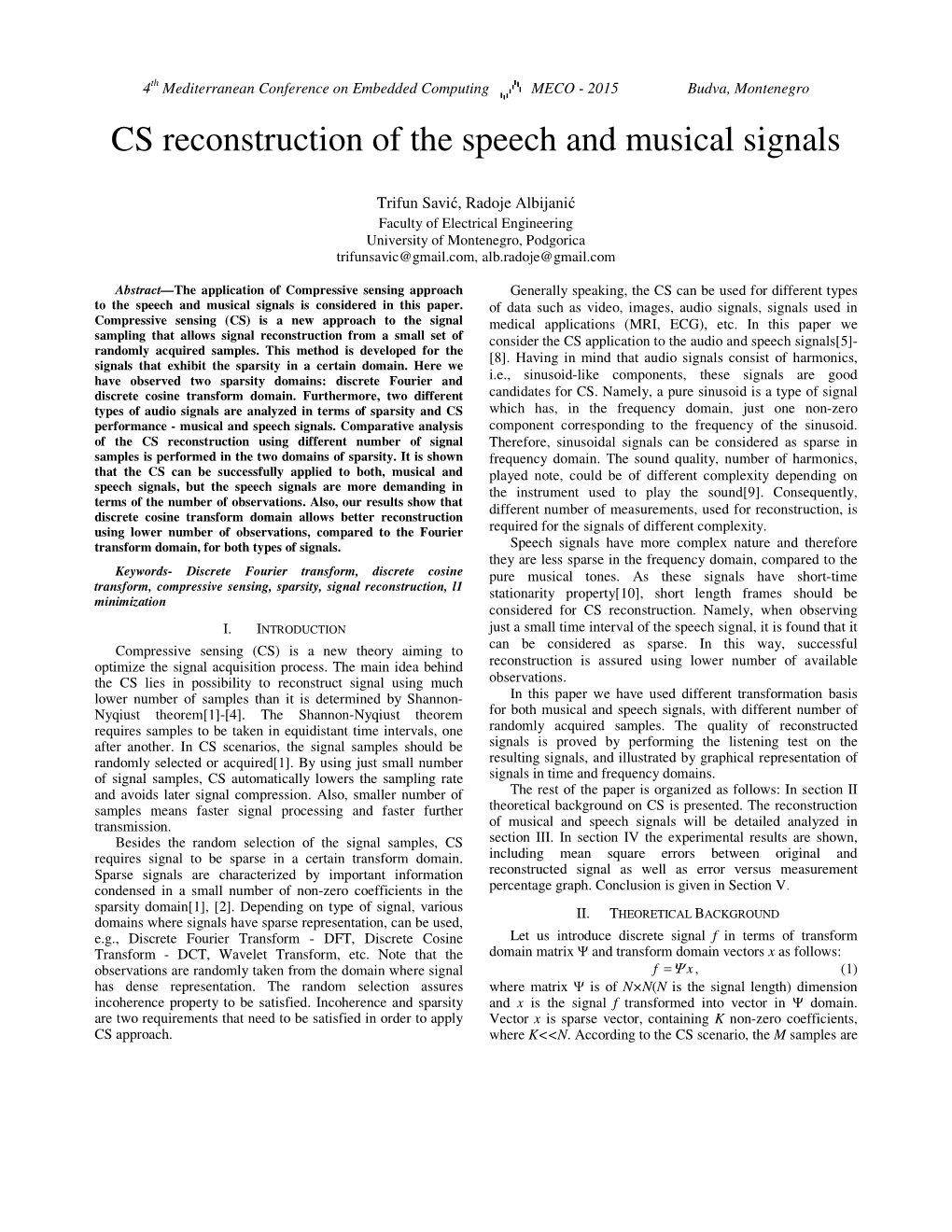 CS Reconstruction of the Speech and Musical Signals