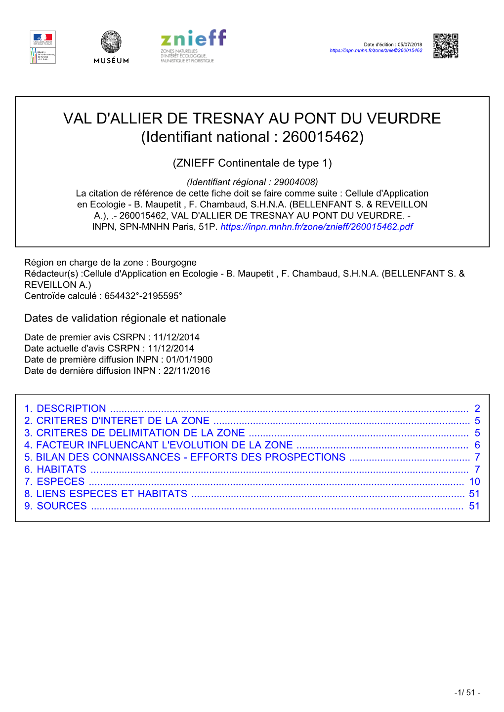 VAL D'allier DE TRESNAY AU PONT DU VEURDRE (Identifiant National : 260015462)