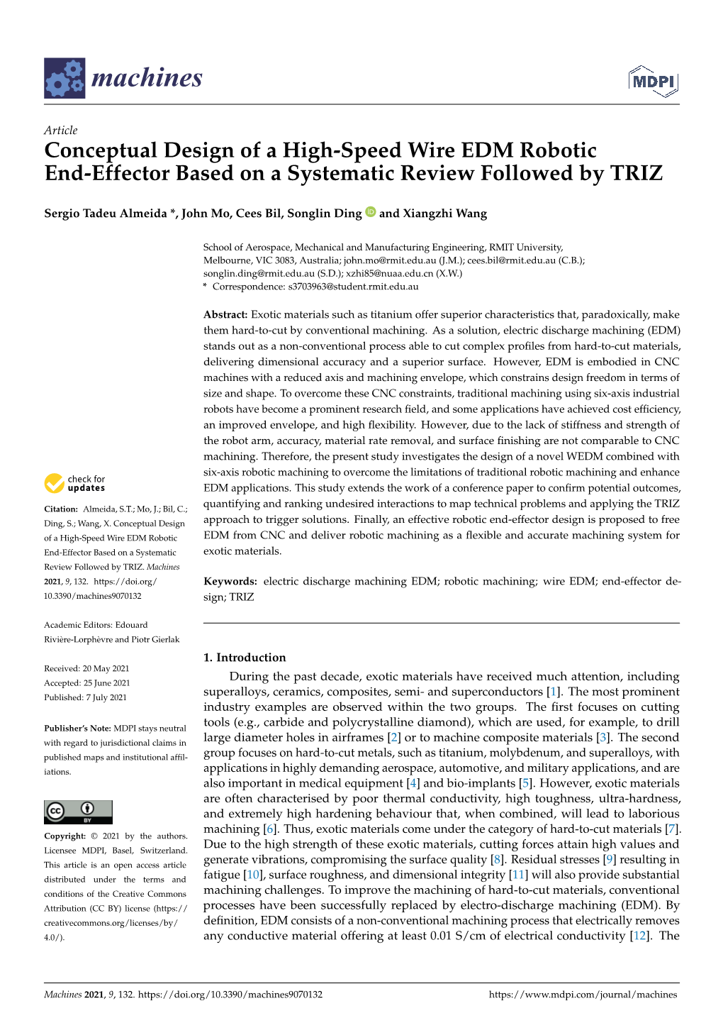 Conceptual Design of a High-Speed Wire EDM Robotic End-Effector Based on a Systematic Review Followed by TRIZ