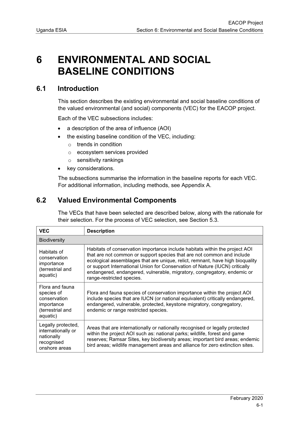 6 Environmental and Social Baseline Conditions