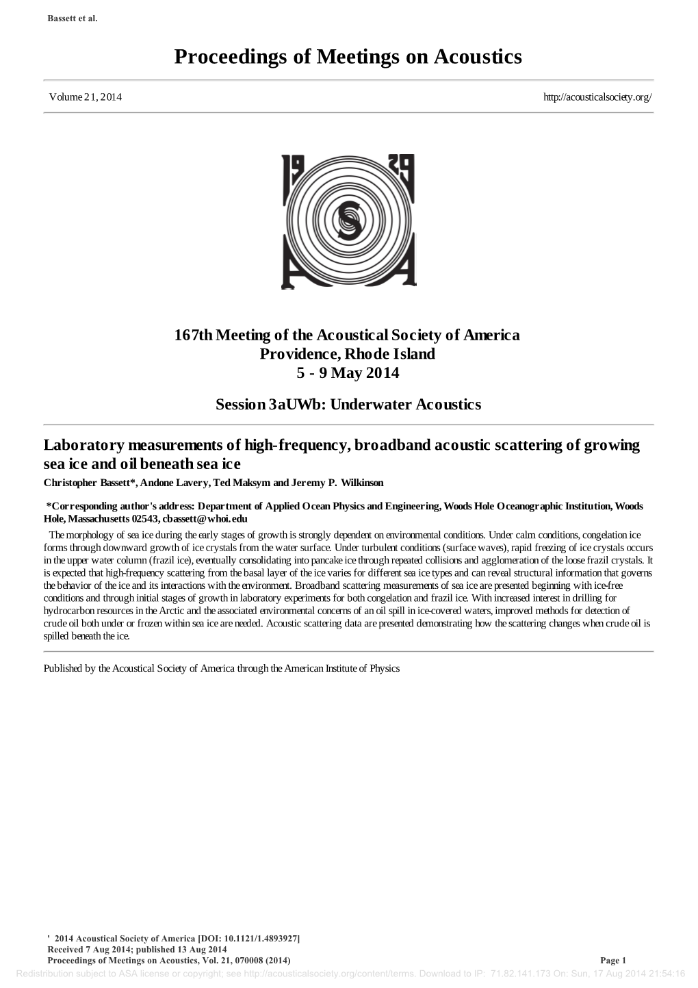 Proceedings of Meetings on Acoustics
