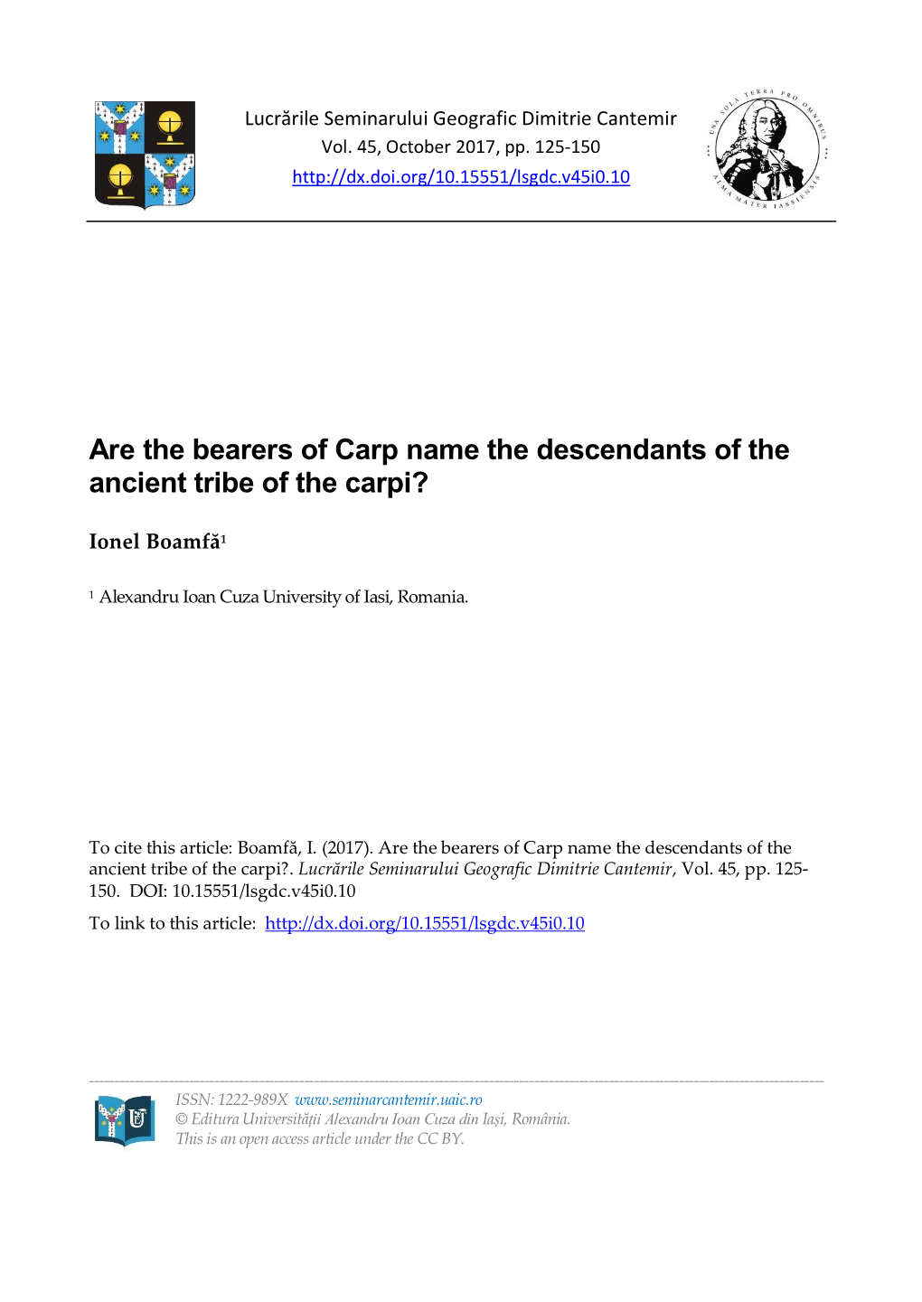 Are the Bearers of Carp Name the Descendants of the Ancient Tribe of the Carpi?