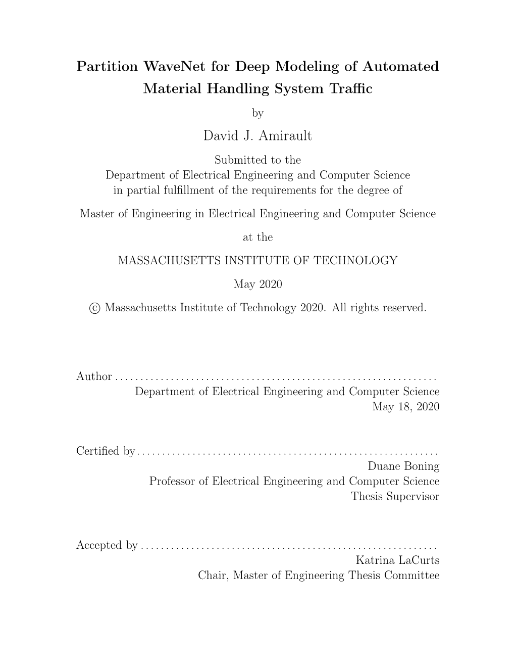 Partition Wavenet for Deep Modeling of Automated Material Handling System Traffic by David J