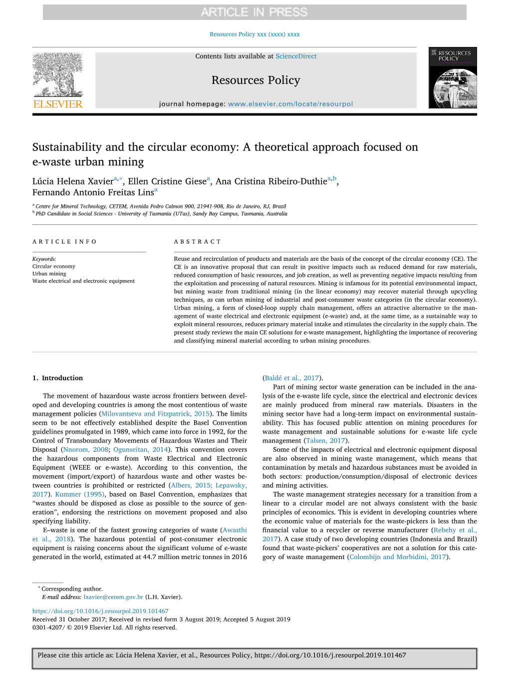 Sustainability and the Circular Economy a Theoretical Approach