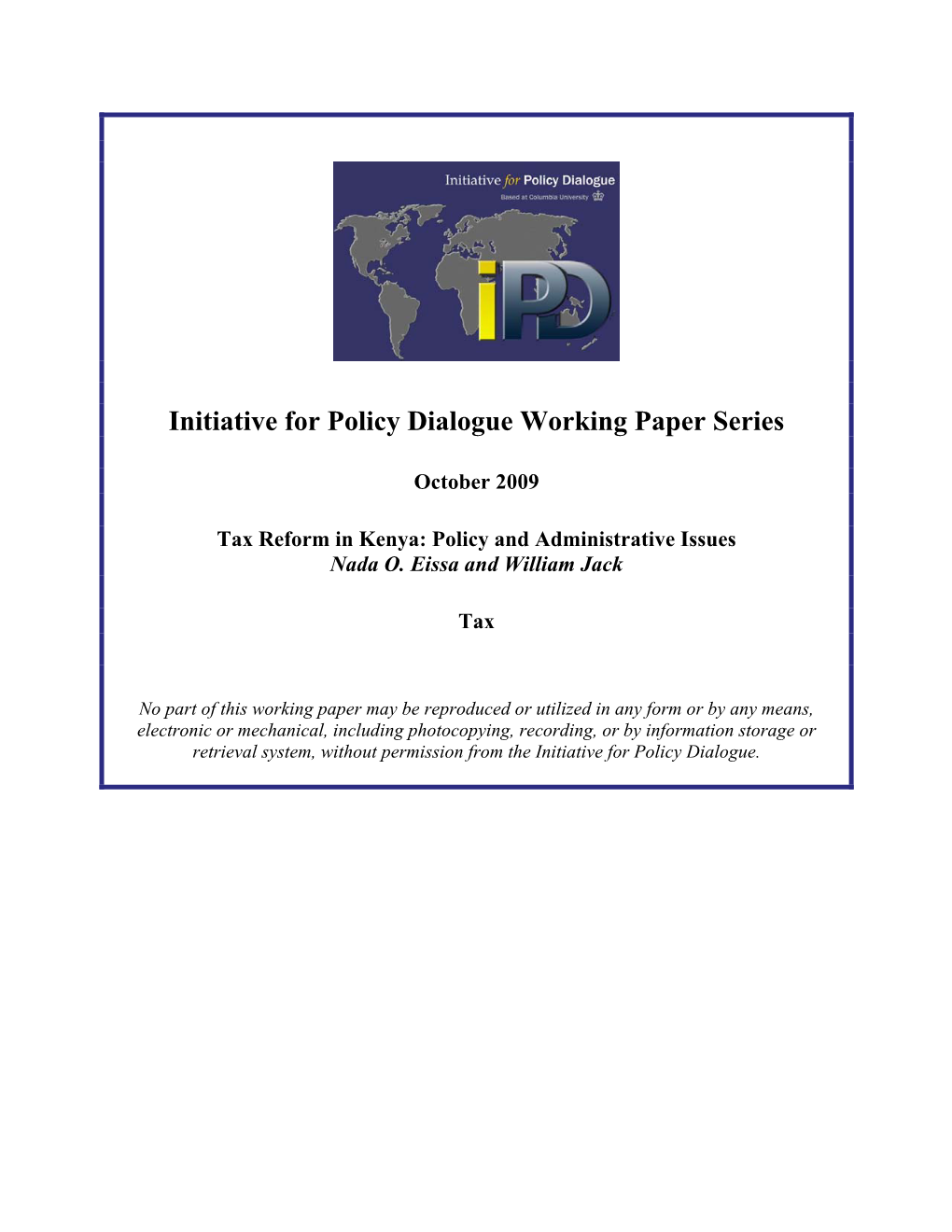 Tax Reform in Kenya: Policy and Administrative Issues Nada O