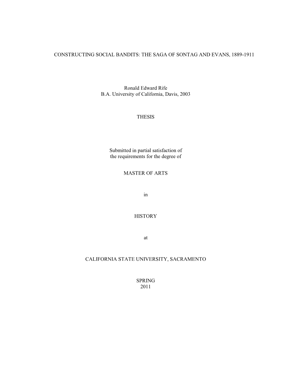 Constructing Social Bandits: the Saga of Sontag and Evans, 1889-1911