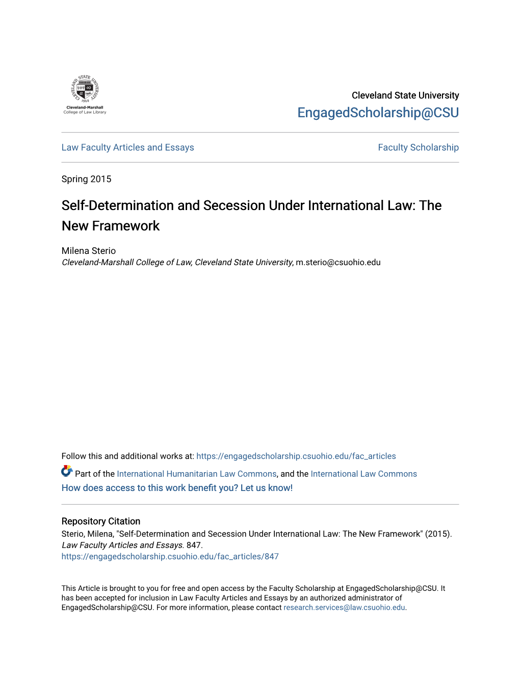 Self-Determination and Secession Under International Law: the New Framework