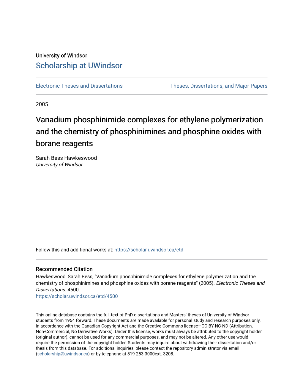 Vanadium Phosphinimide Complexes for Ethylene Polymerization and the Chemistry of Phosphinimines and Phosphine Oxides with Borane Reagents