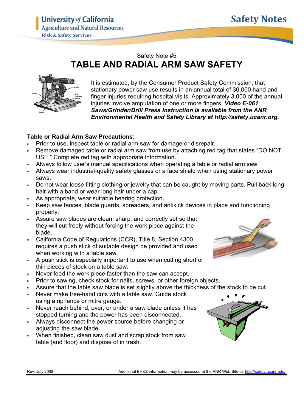 Table and Radial Arm Saw Safety