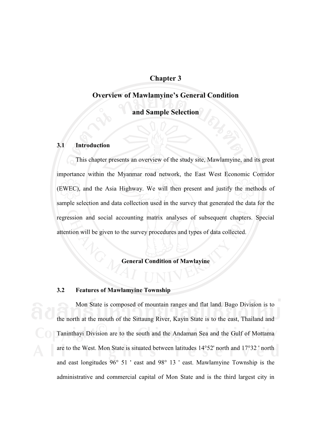 Chapter 3 Overview of Mawlamyine's General Condition and Sample Selection