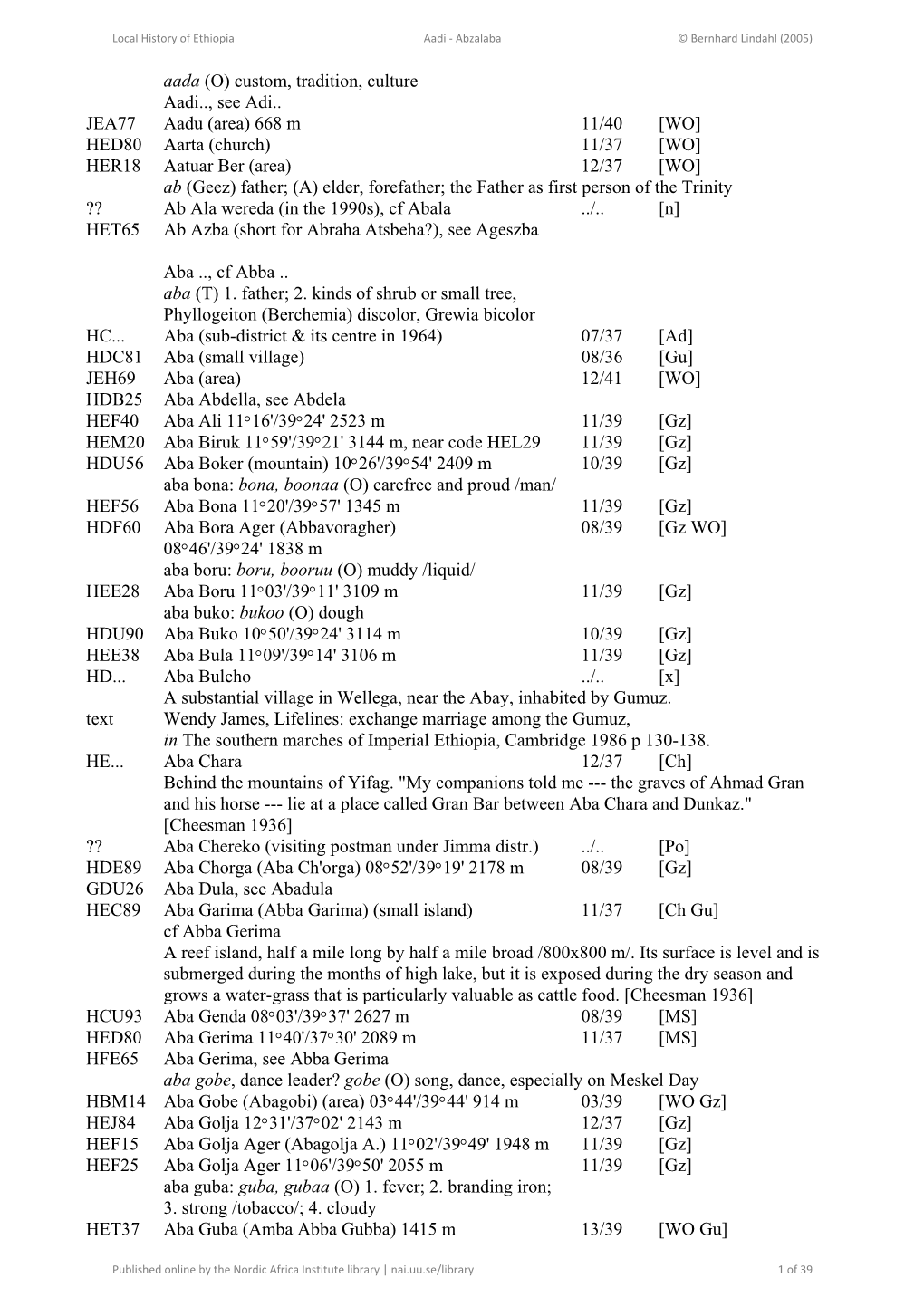 Local History of Ethiopia Aadi - Abzalaba © Bernhard Lindahl (2005)