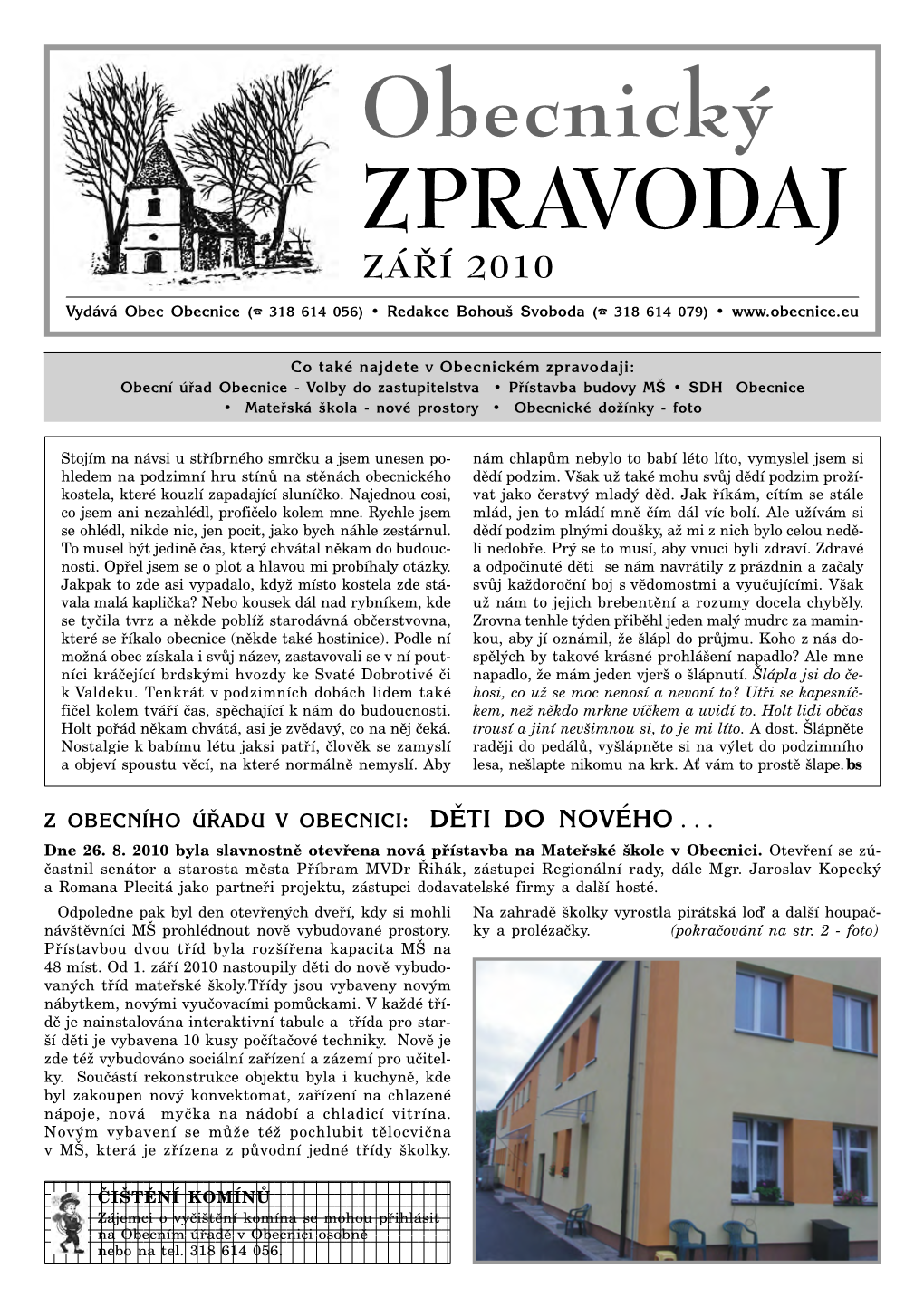 Obecnický ZPRAVODAJ ZÁŘÍ 2010