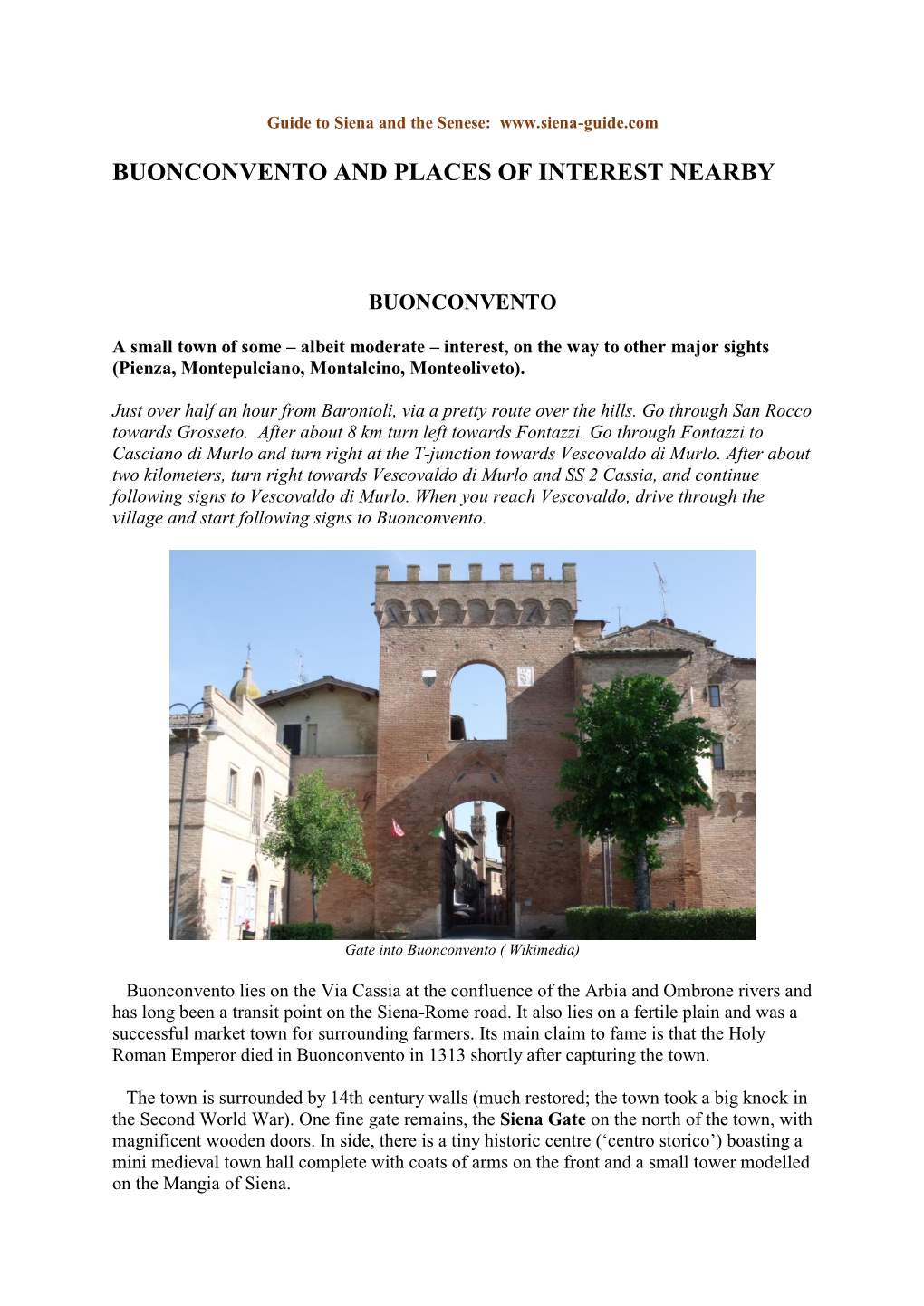 Buonconvento and Places of Interest Nearby