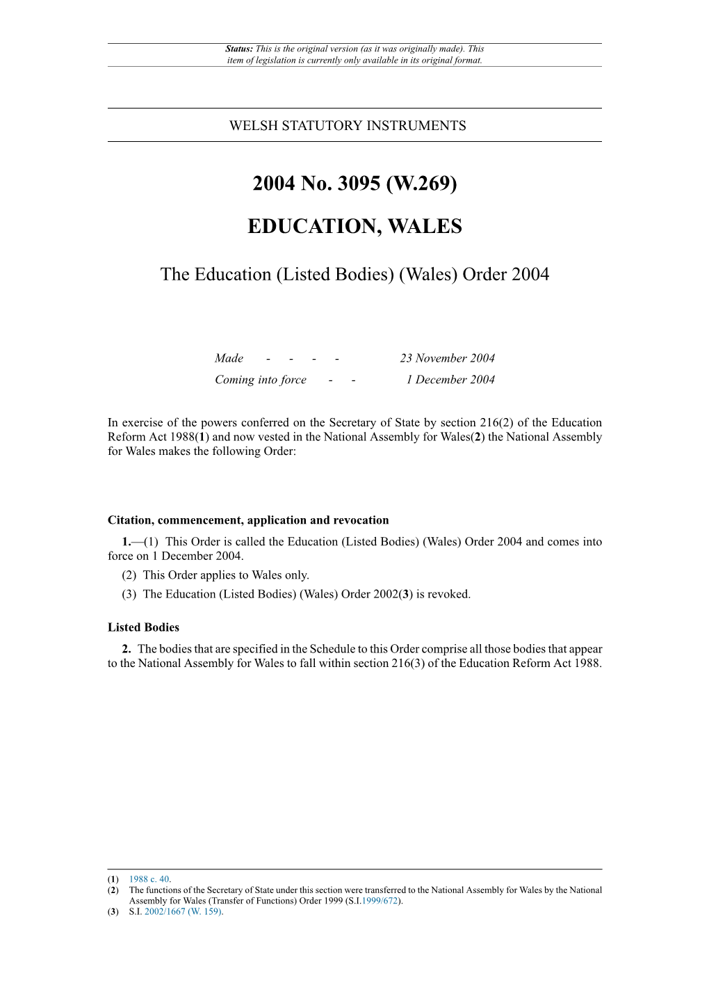 The Education (Listed Bodies) (Wales) Order 2004